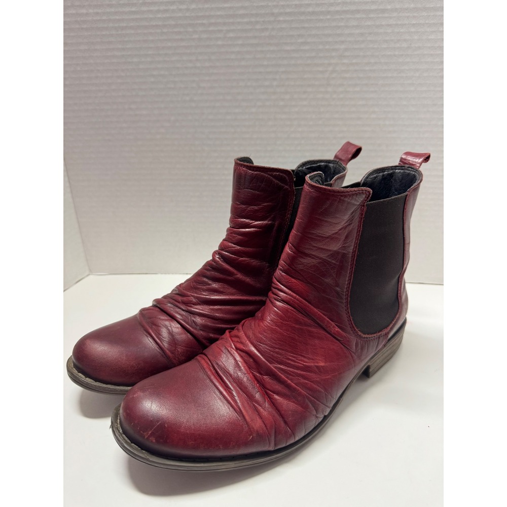 Miz Mooz Lissie Antique Red Leather Ruched Chelsea Ankle Boots Womens 8.5
